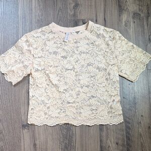 Anthropologie Lace Short-Sleeve Crop Top